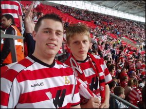 Me (left) and Ryan Kisby - the Doncaster Drummer - prior to kick-off